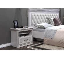 Кровать 1400/1600/1800 с подъемным механизмом Неаполь  Ясень анкор светлый (патина "серебро") экокожа polo белая Кровать 1400/1600/1800 с подъемным механизмом Неаполь  Ясень анкор светлый (патина "серебро") экокожа polo белая