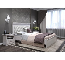 Кровать 1400/1600/1800 с подъемным механизмом Неаполь  Ясень анкор светлый (патина "серебро") экокожа polo белая Кровать 1400/1600/1800 с подъемным механизмом Неаполь  Ясень анкор светлый (патина "серебро") экокожа polo белая